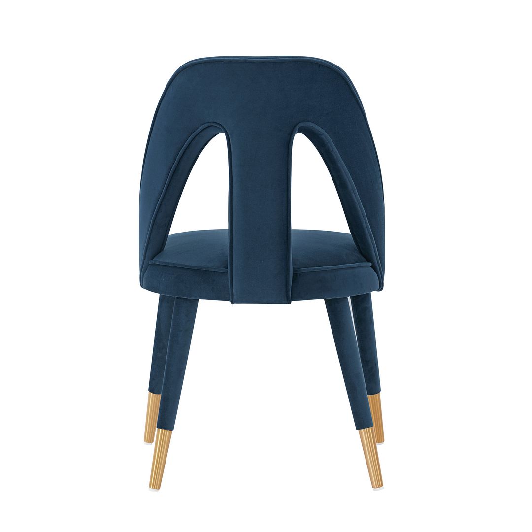 Manhattan Comfort Modern Neda Velvet  Dining Chair in Midnight Blue - Set of 2