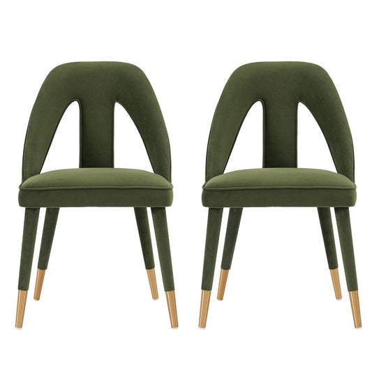 Manhattan Comfort Modern Neda Velvet  Dining Chair in Olive Green - Set of 2