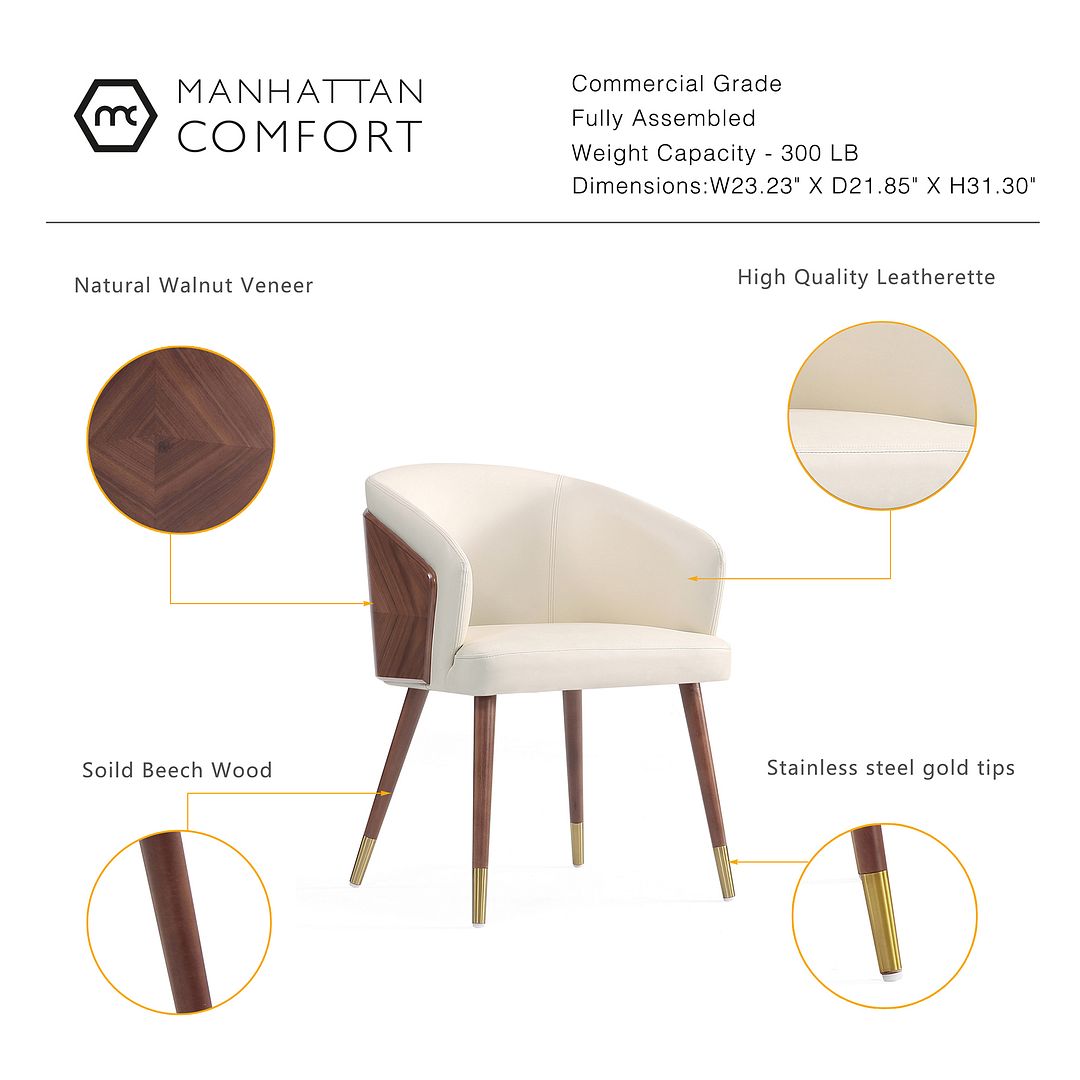 Manhattan Comfort Modern Reeva Dining Chair Upholstered in Leatherette with Beech Wood Back and Solid Wood Legs in Walnut and Cream- Set of 2