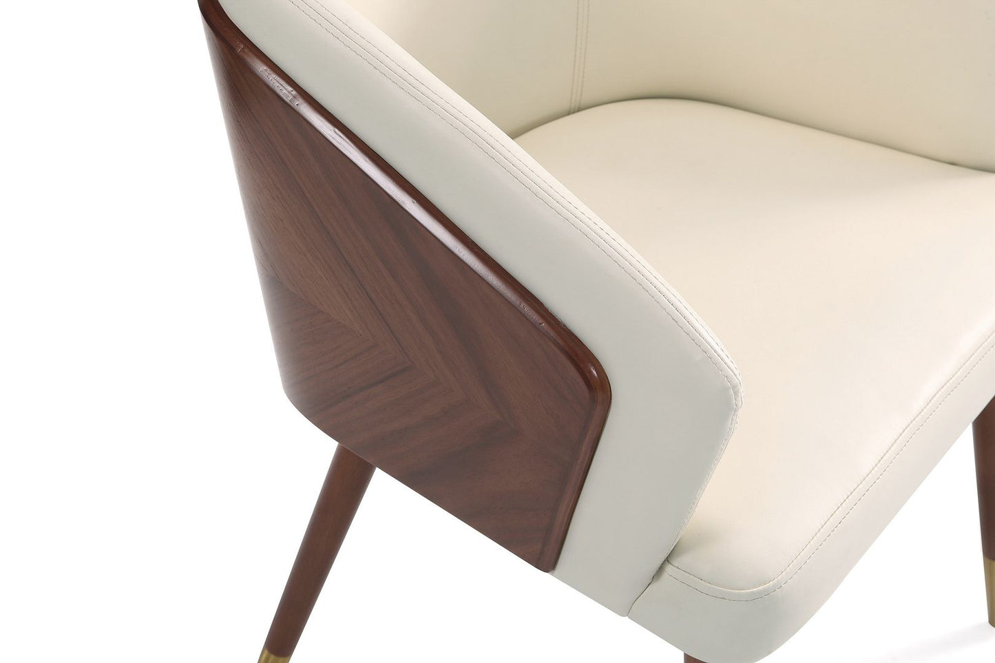 Manhattan Comfort Modern Reeva Dining Chair Upholstered in Leatherette with Beech Wood Back and Solid Wood Legs in Walnut and Cream- Set of 2