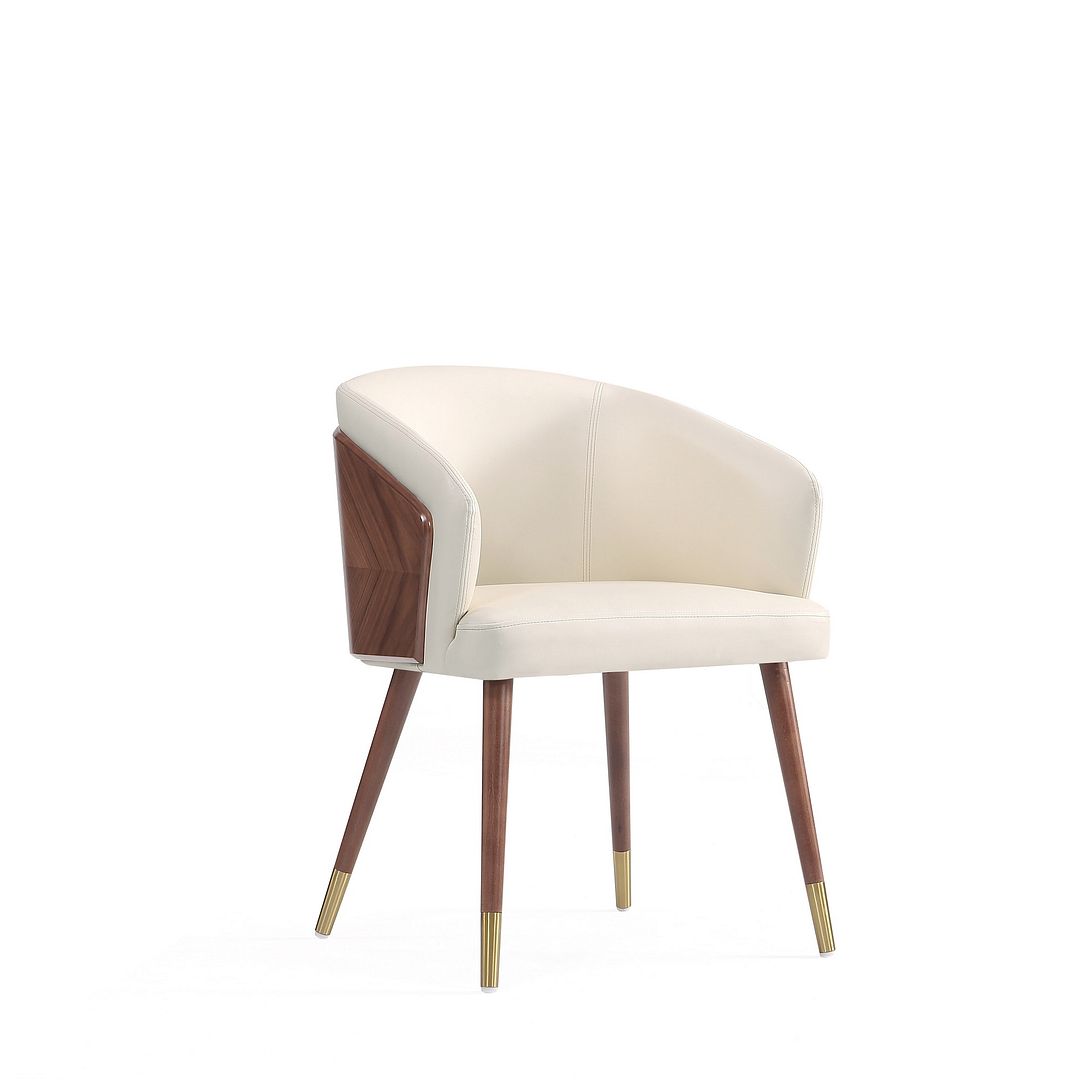 Manhattan Comfort Modern Reeva Dining Chair Upholstered in Leatherette with Beech Wood Back and Solid Wood Legs in Walnut and Cream- Set of 2