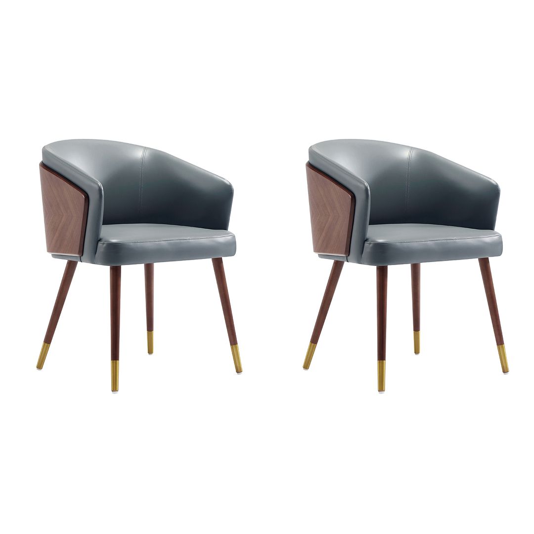 Manhattan Comfort Modern Reeva Dining Chair Upholstered in Leatherette with Beech Wood Back and Solid Wood Legs in Walnut and Graphite Grey - Set of 2