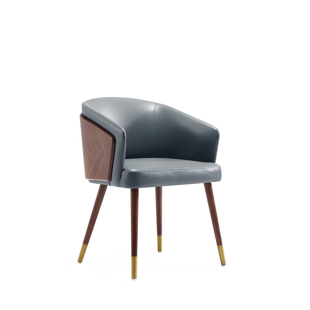 Manhattan Comfort Modern Reeva Dining Chair Upholstered in Leatherette with Beech Wood Back and Solid Wood Legs in Walnut and Graphite Grey - Set of 2