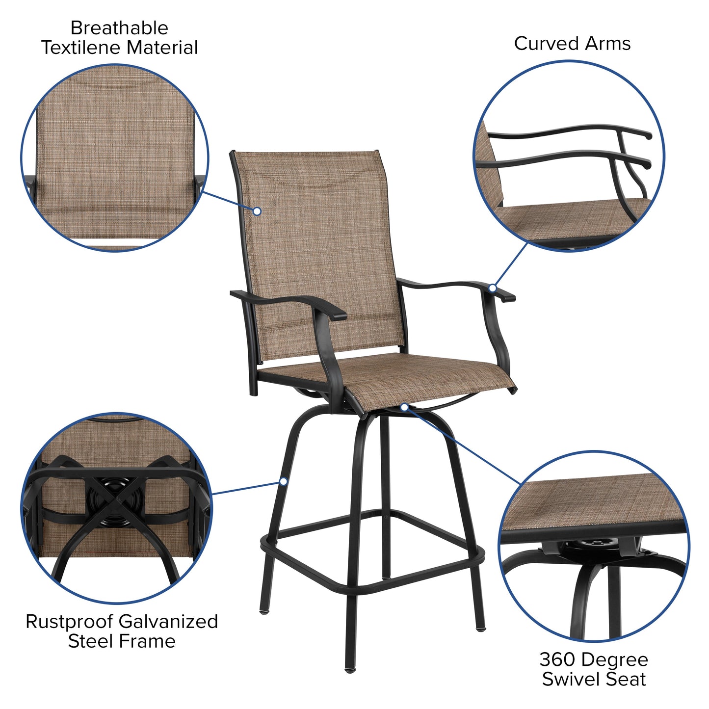 2PK Brown Swivel Patio Stool 2-ET-SWVLPTO-30-GG