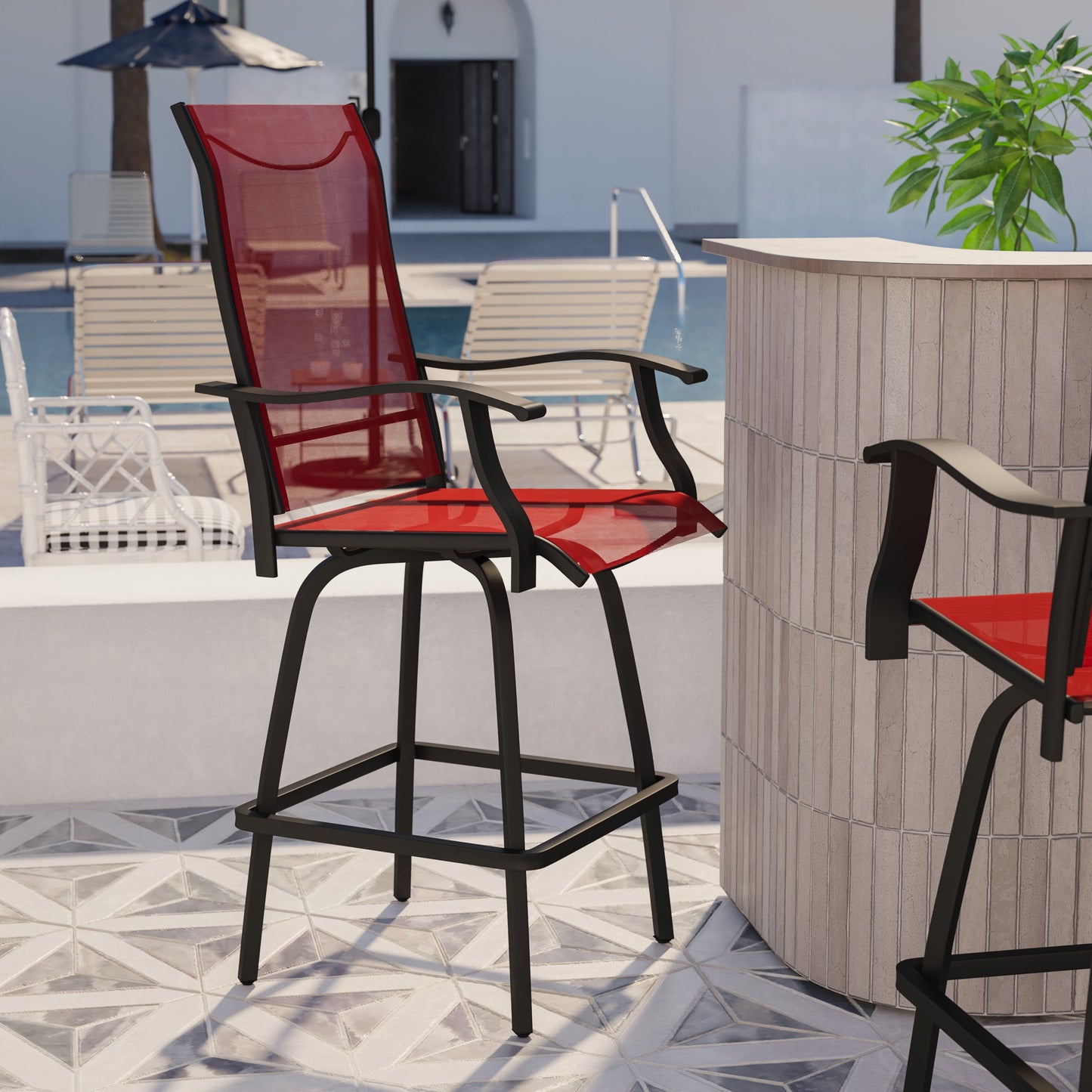 2PK Red Swivel Patio Stool 2-ET-SWVLPTO-30-RD-GG