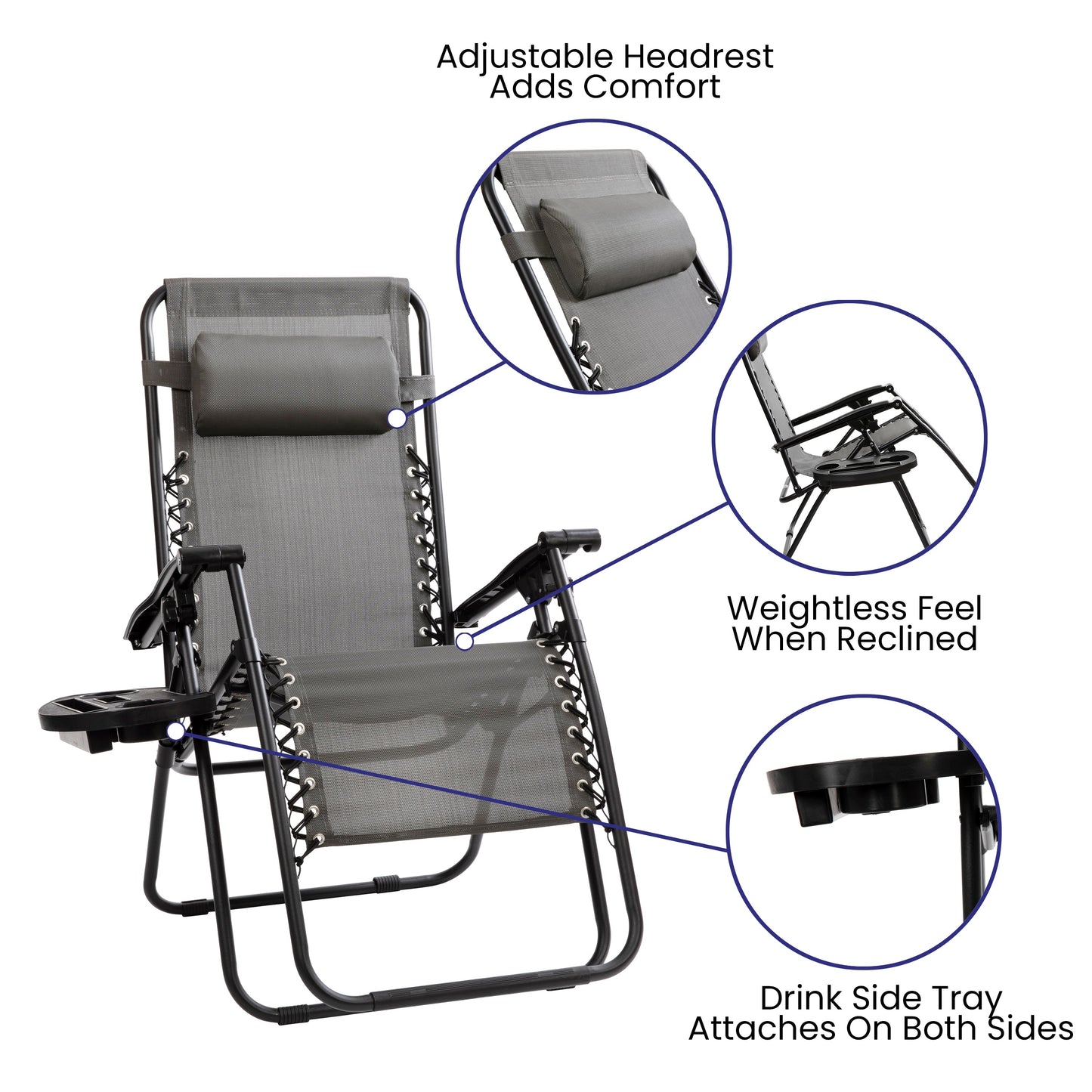 Gray Zero Gravity Lounge Chair 2-GM-103122SS-GR-GG