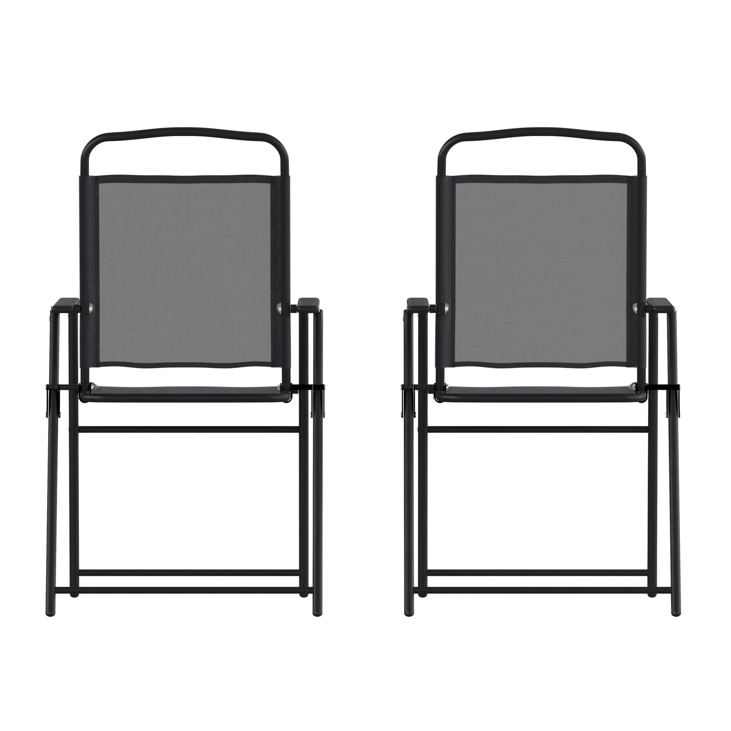 Set of 2 Contemporary Sling Style Patio Chairs with Armrests