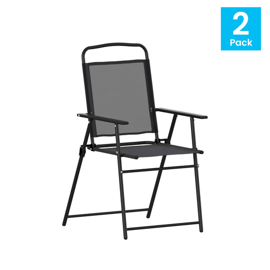 Set of 2 Contemporary Sling Style Patio Chairs with Armrests