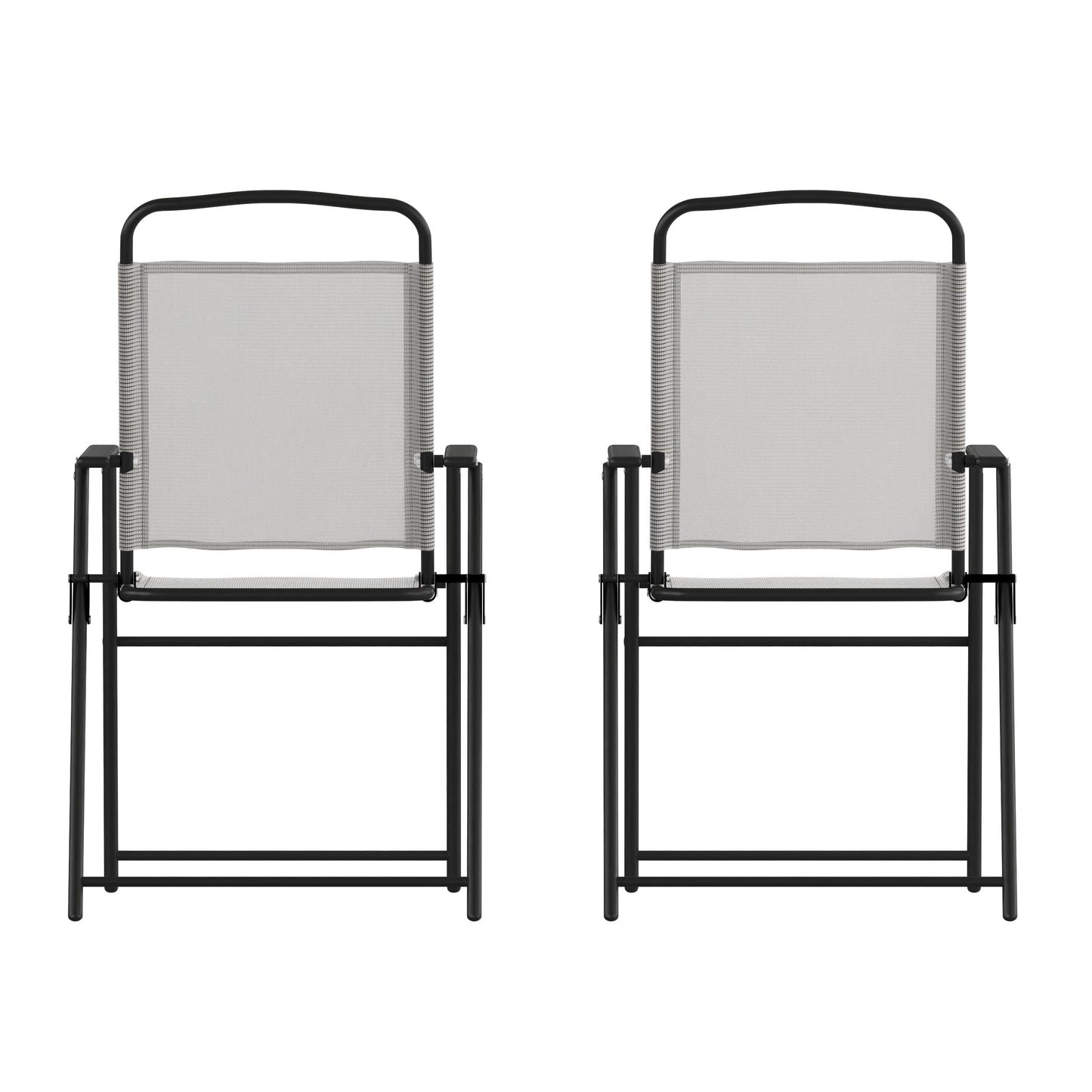 Set of 2 Contemporary Sling Style Patio Chairs with Armrests