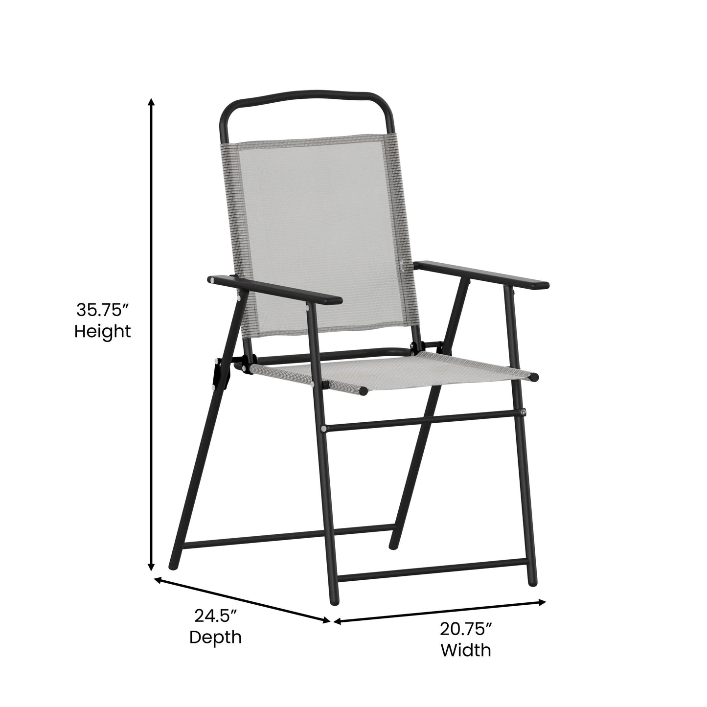 2PK Gray Folding Sling Chairs 2-GM-SC098-GY-GG