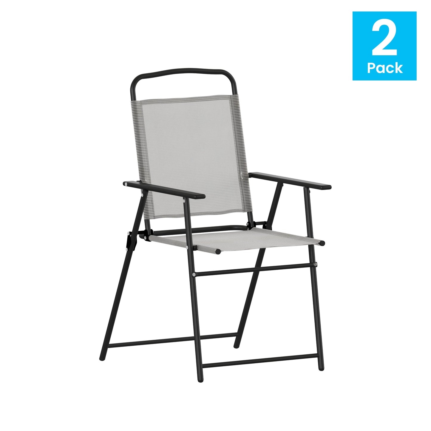 Set of 2 Contemporary Sling Style Patio Chairs with Armrests