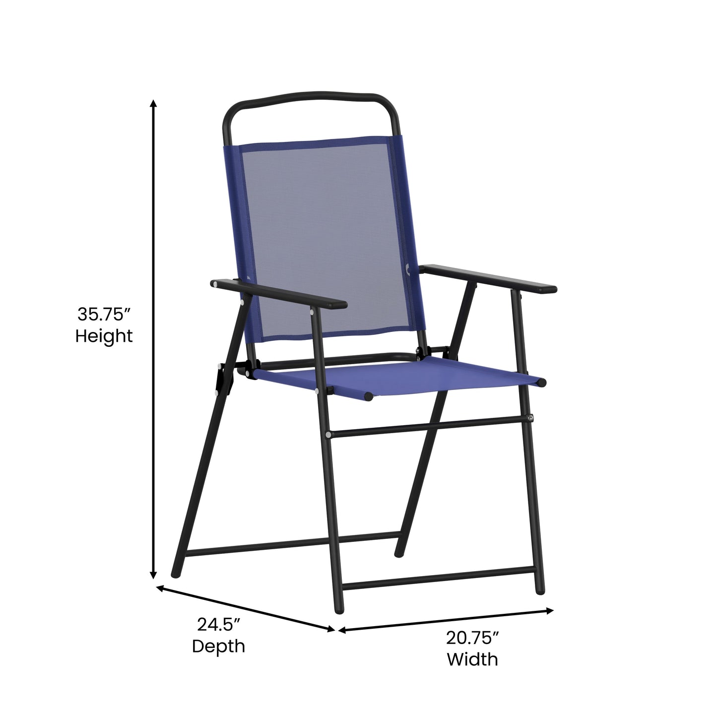 Set of 2 Contemporary Sling Style Patio Chairs with Armrests