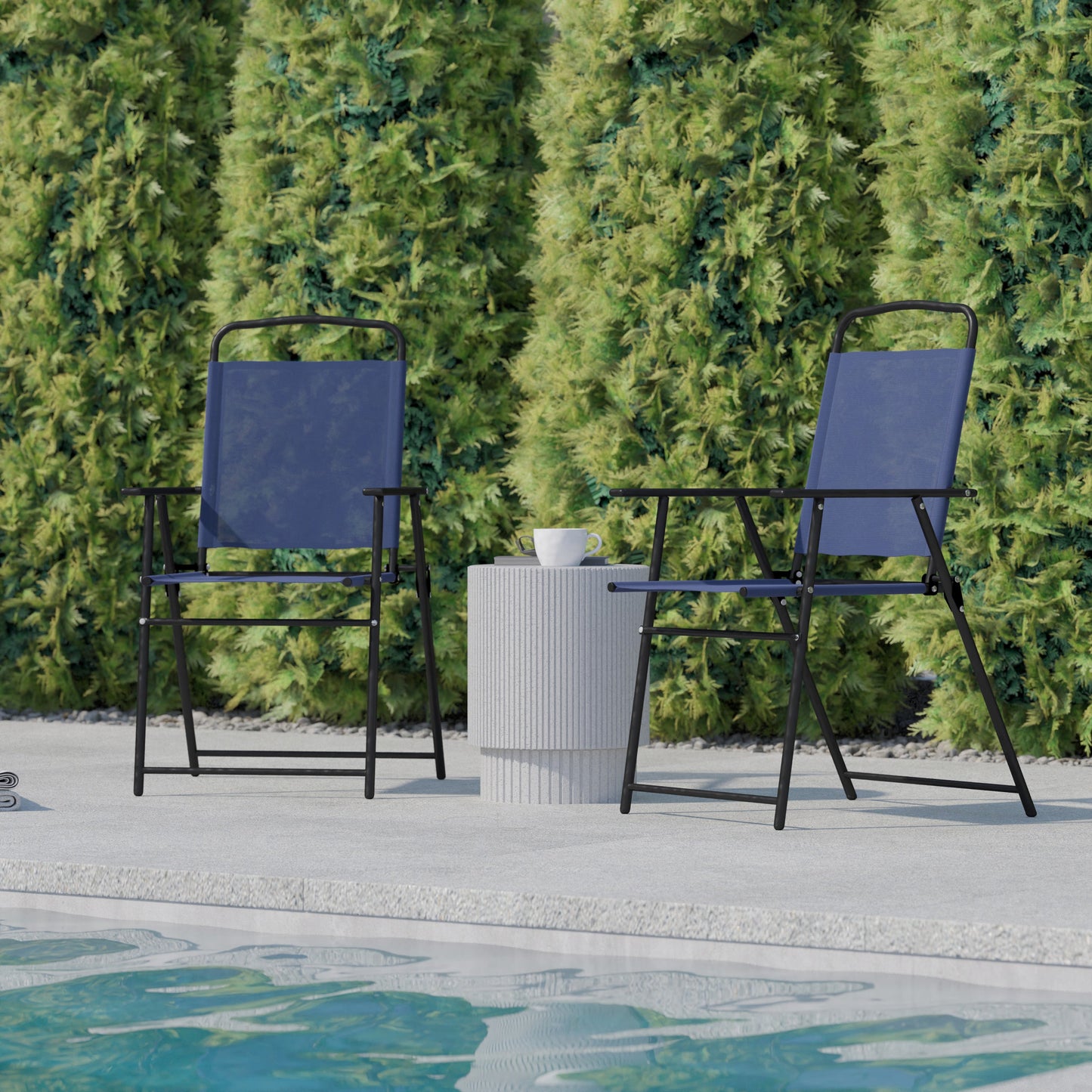 Set of 2 Contemporary Sling Style Patio Chairs with Armrests