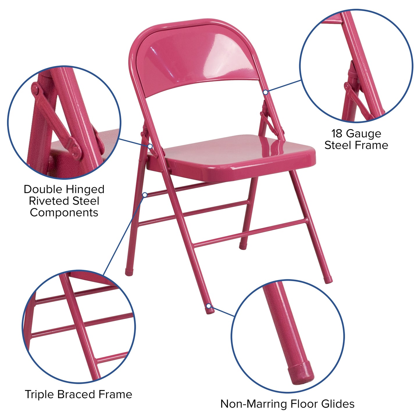 Fuchsia Folding Chair 2-HF3-FUCHSIA-GG