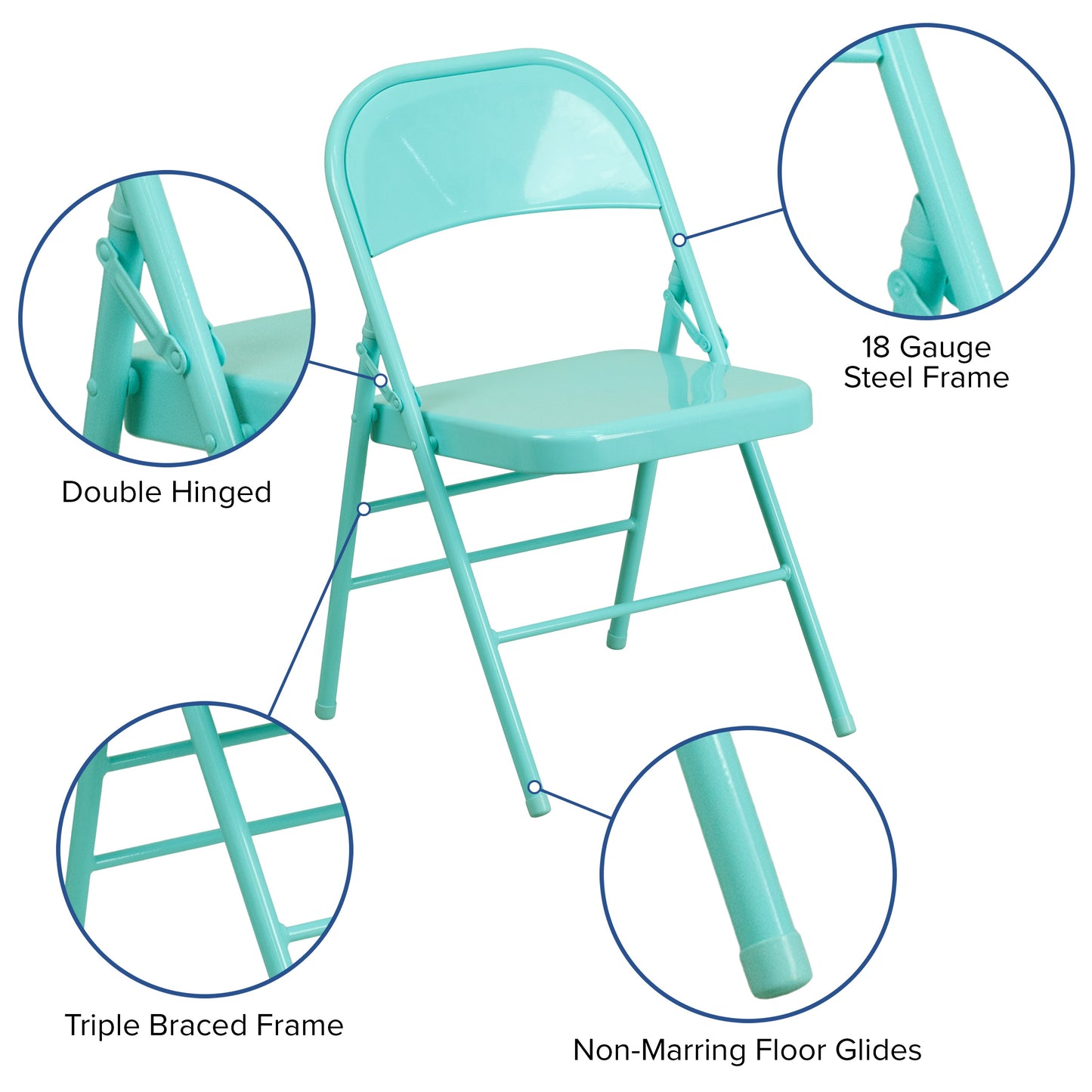 Tantalizing Teal Folding Chair 2-HF3-TEAL-GG