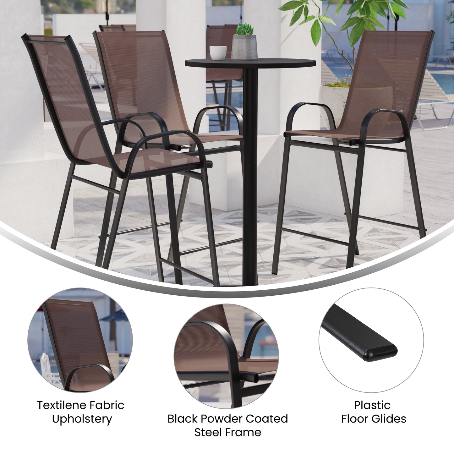 2PK Brown Patio Stack Stools 2-JJ-092H-B-GG