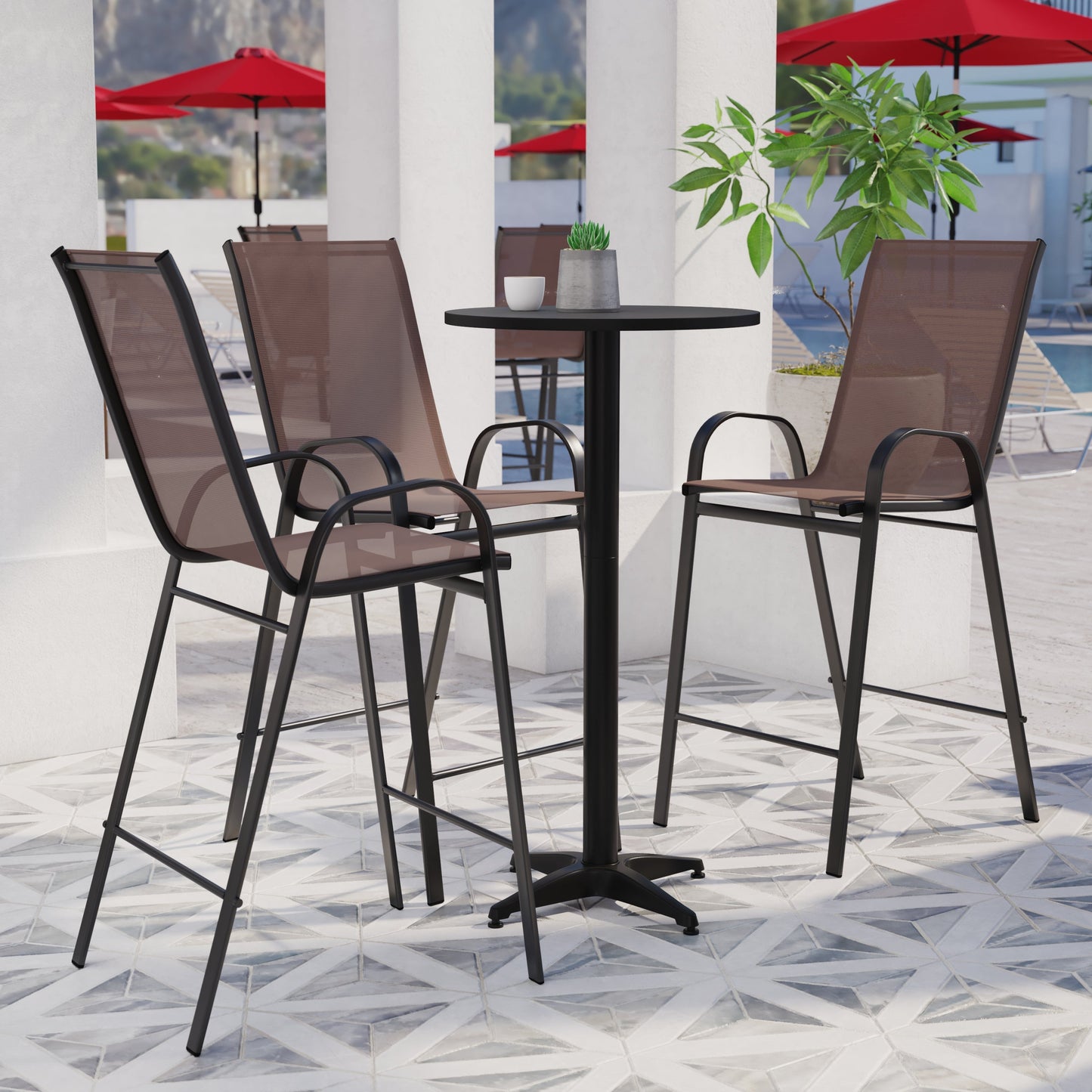 2PK Brown Patio Stack Stools 2-JJ-092H-B-GG