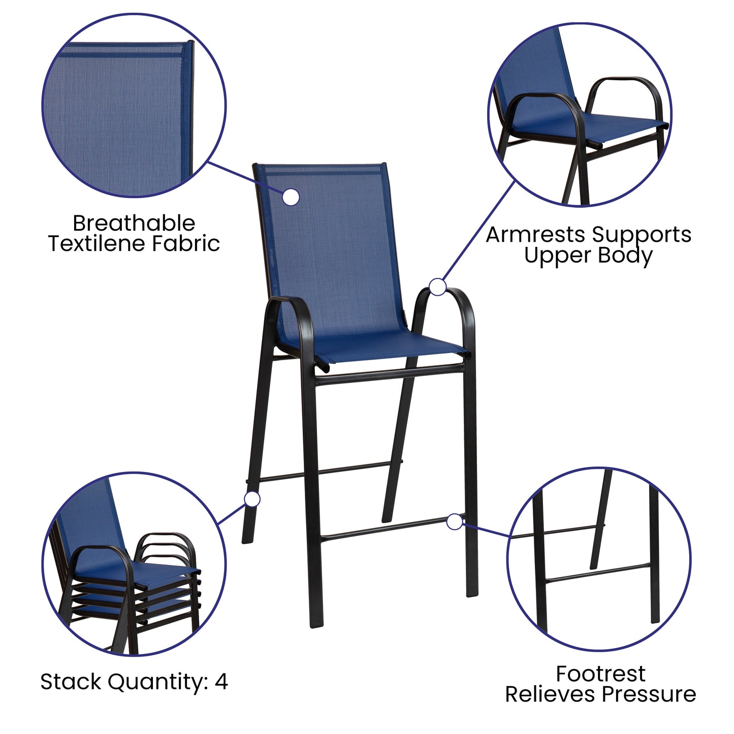 2 PackNavy Patio Stools 2-JJ-092H-NV-GG