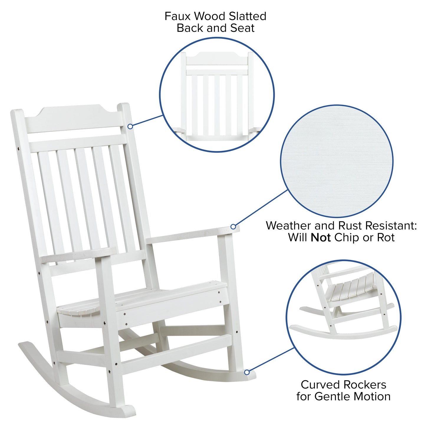 White Wood Rocking Chair 2-JJ-C14703-WH-GG