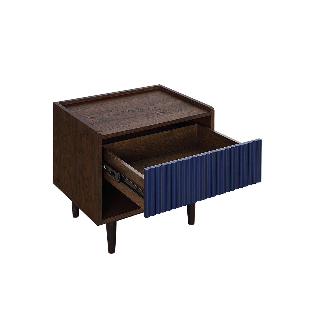 Manhattan Comfort Duane Modern Ribbed Nightstand and Coffee Table in Dark Brown and Navy Blue