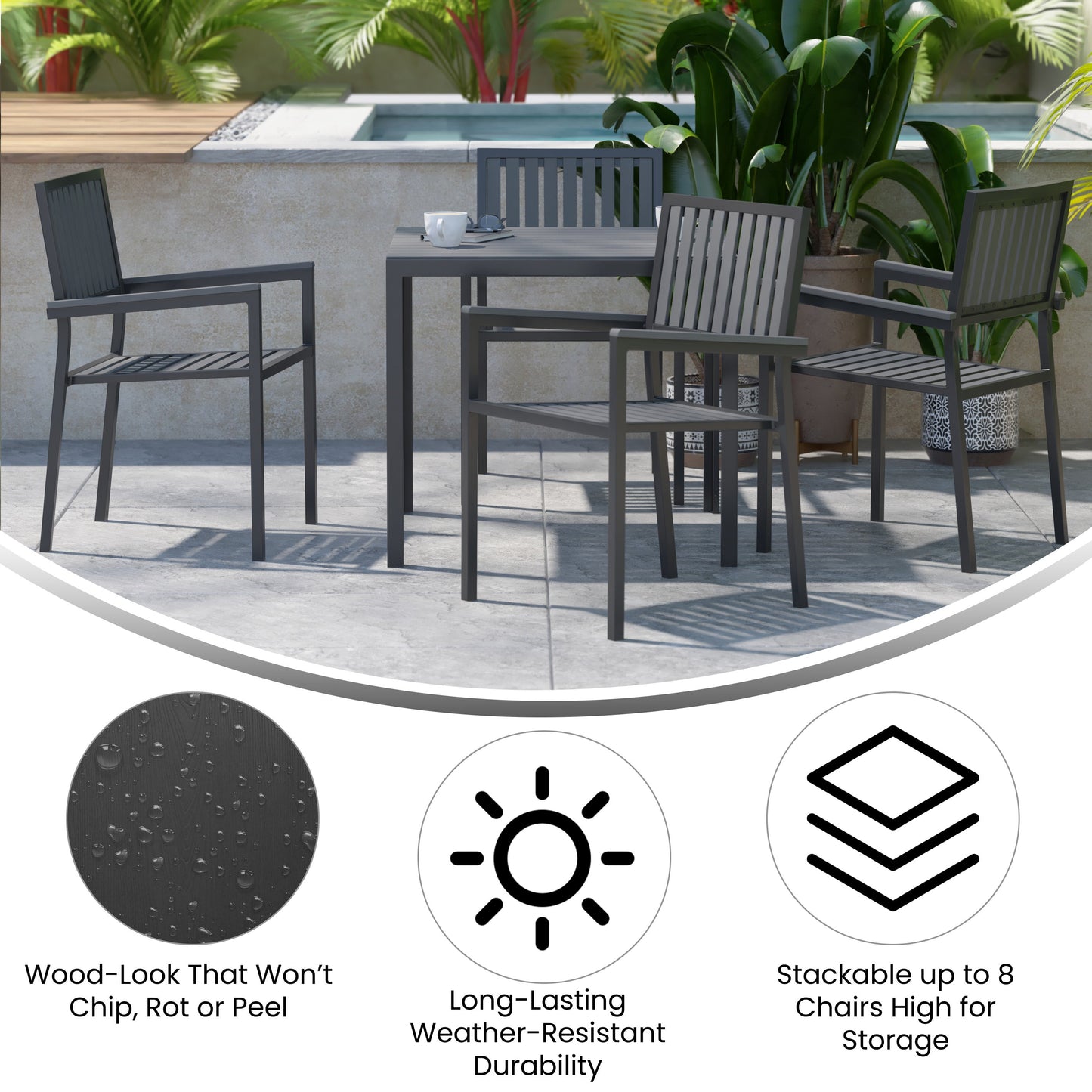 2PK Black Outdoor Patio Chairs 2-SB-A268C-BK-GG