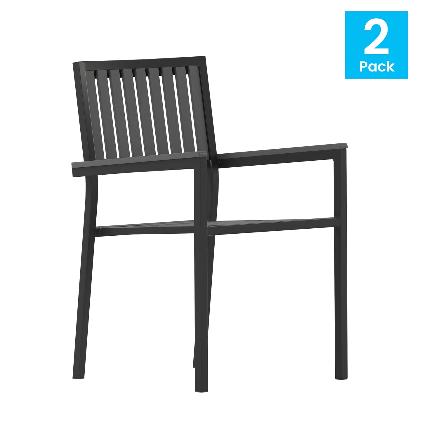 2PK Black Outdoor Patio Chairs 2-SB-A268C-BK-GG