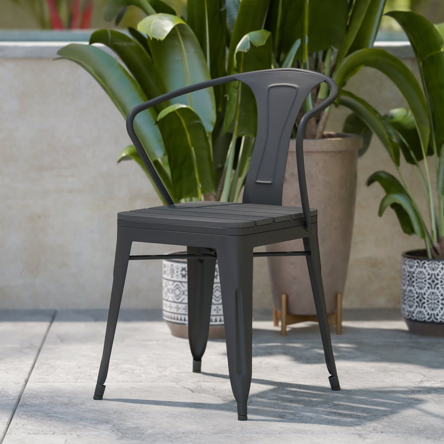 2PK Black Steel Patio Chairs 2-SB-T11C-BK-GG