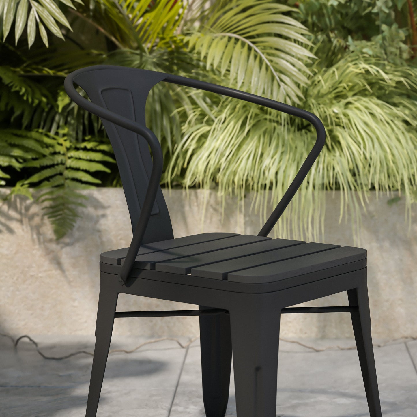 2PK Black Steel Patio Chairs 2-SB-T11C-BK-GG