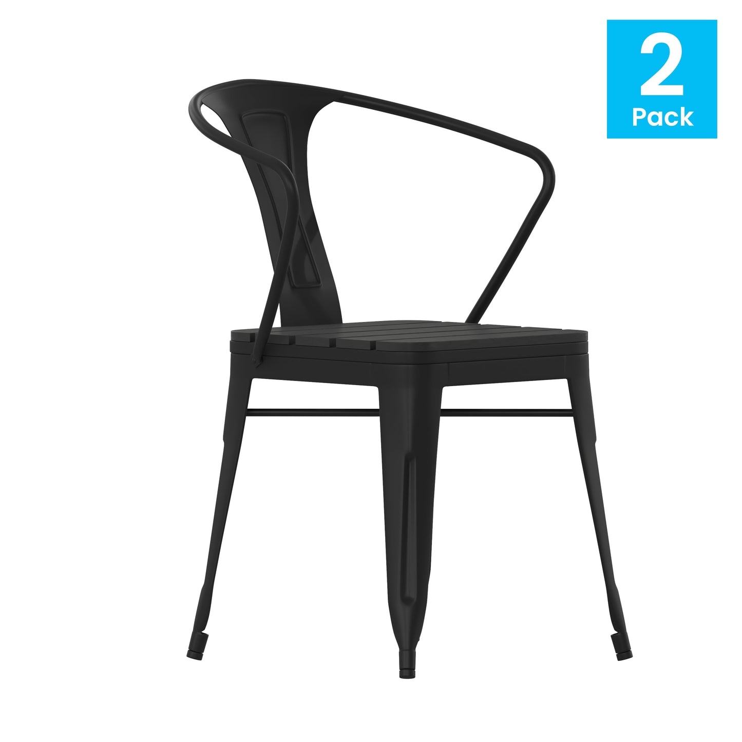 2PK Black Steel Patio Chairs 2-SB-T11C-BK-GG