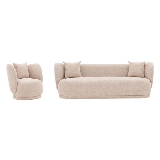 Manhattan Comfort Contemporary Siri Sofa and Accent Chair Set with Pillows in Wheat