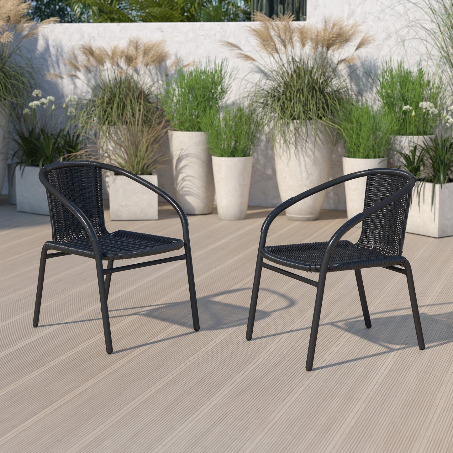 Black Rattan Stack Chair 2-TLH-037-BK-GG