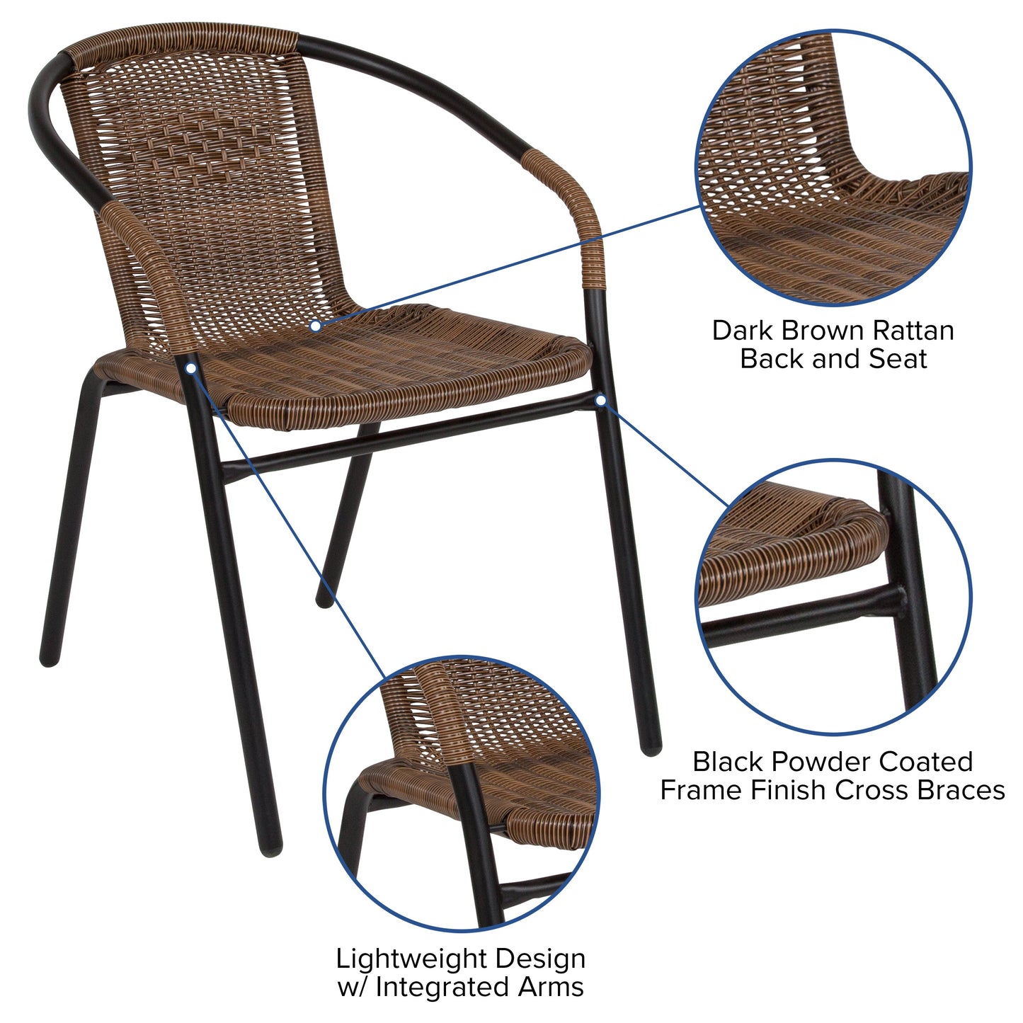 Brown Rattan Stack Chair 2-TLH-037-DK-BN-GG