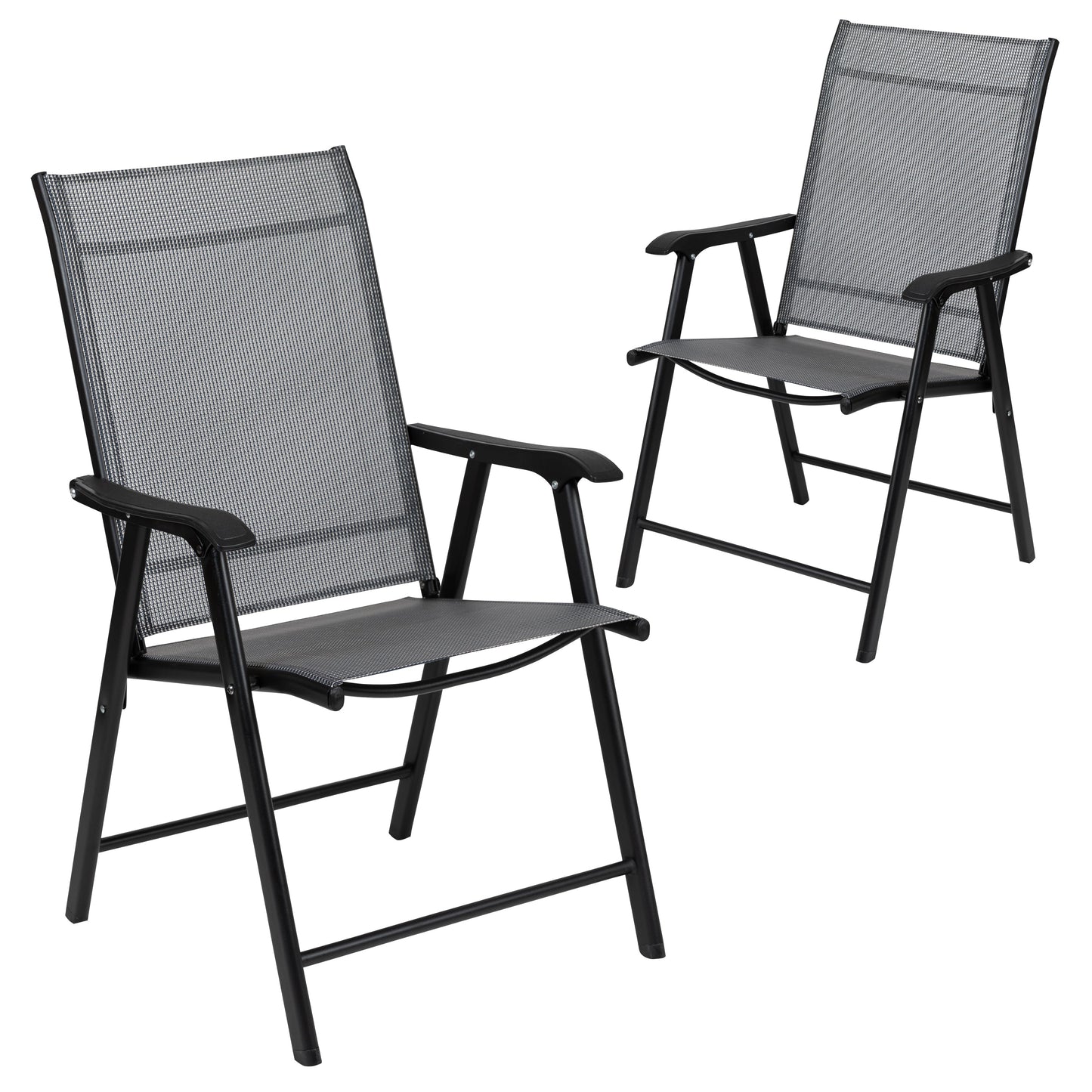 2PK GY/BK Folding Patio Chair 2-TLH-SC-044-B-GG