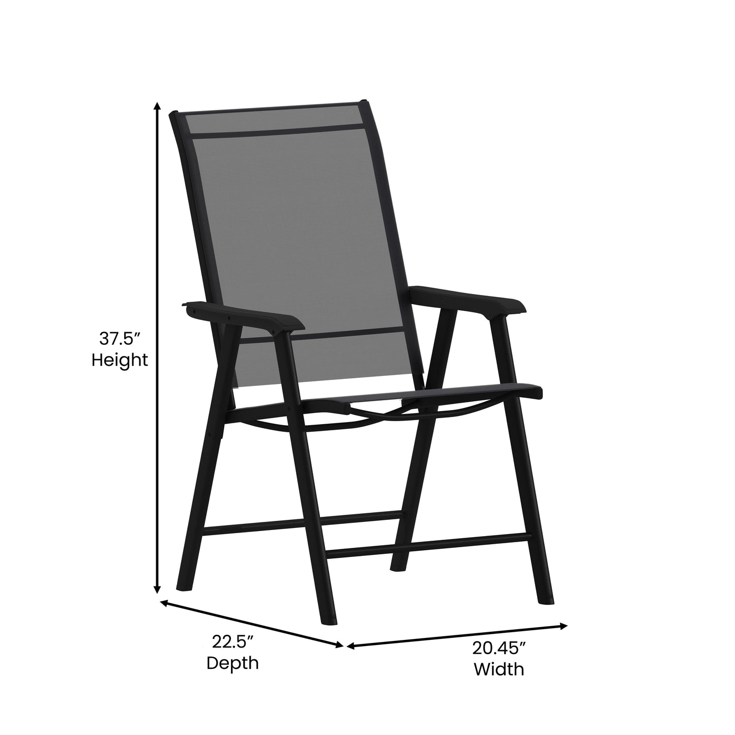 2PK BK/BK Folding Patio Chair 2-TLH-SC-044-BKBK-GG