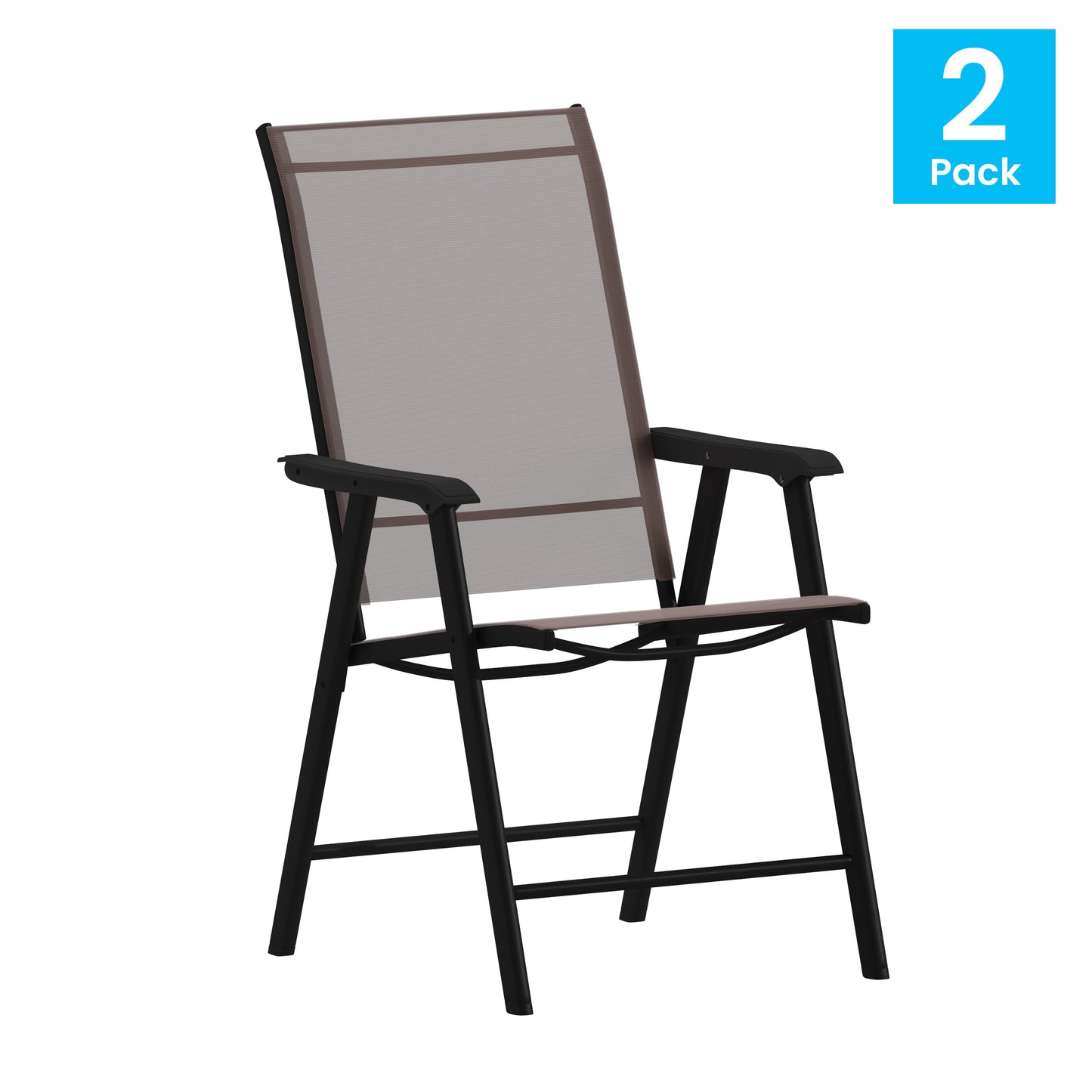 2PK BR/BK Folding Patio Chair 2-TLH-SC-044-BR-GG