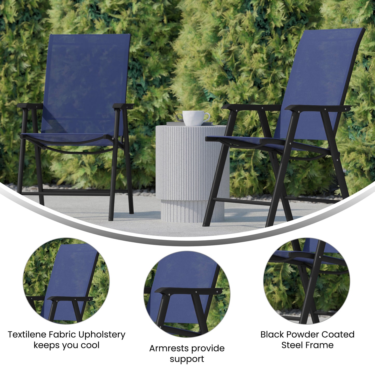 2PK NV/BK Folding Patio Chair 2-TLH-SC-044-NV-GG