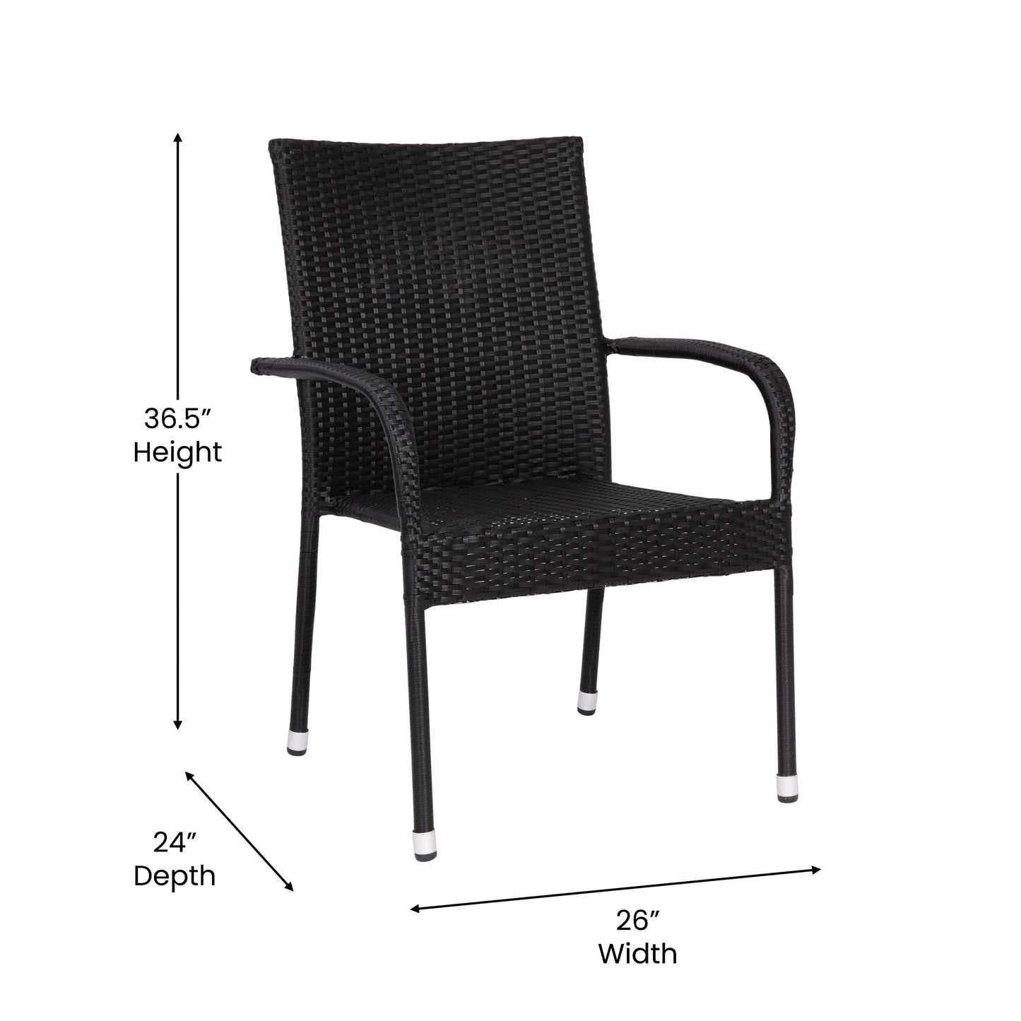 2PK Black Patio Armchairs 2-TW-3WBE073-BK-GG