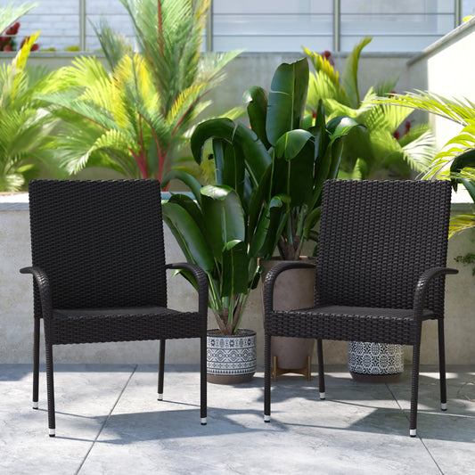 2PK Black Patio Armchairs 2-TW-3WBE073-BK-GG