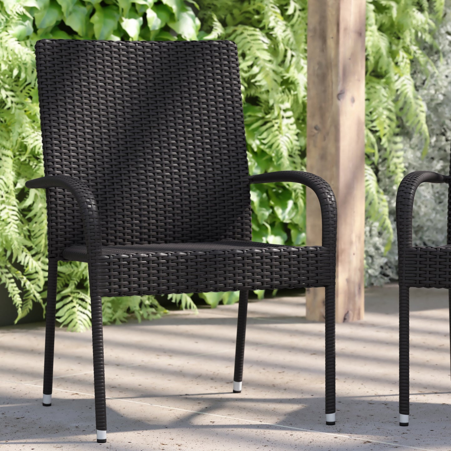 2PK Black Patio Armchairs 2-TW-3WBE073-BK-GG