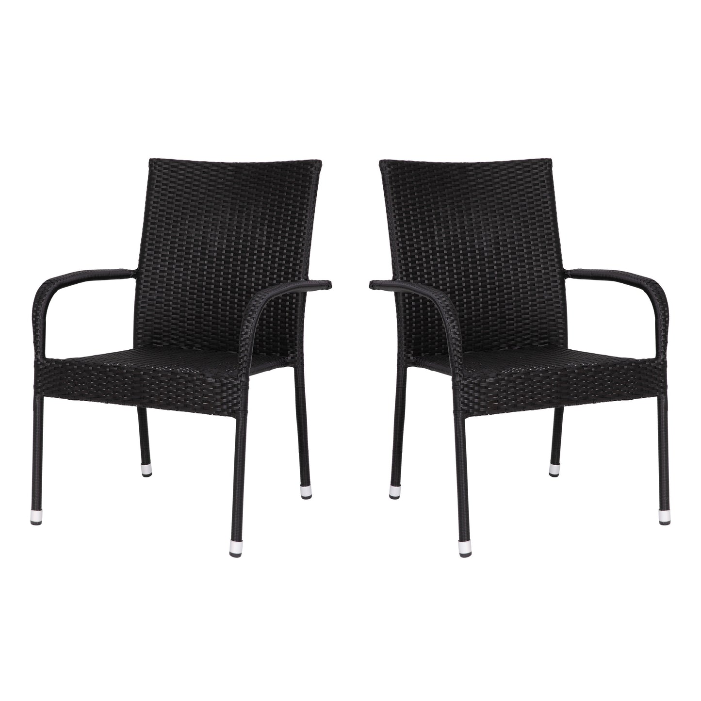 Modern Indoor/Outdoor Stackable Wicker Patio Chairs with Arms - Set of 2