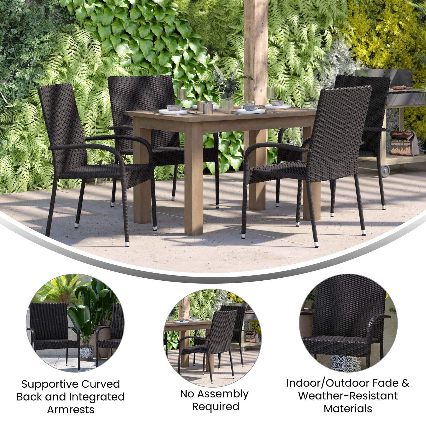 2PK Black Patio Armchairs 2-TW-3WBE073-BK-GG