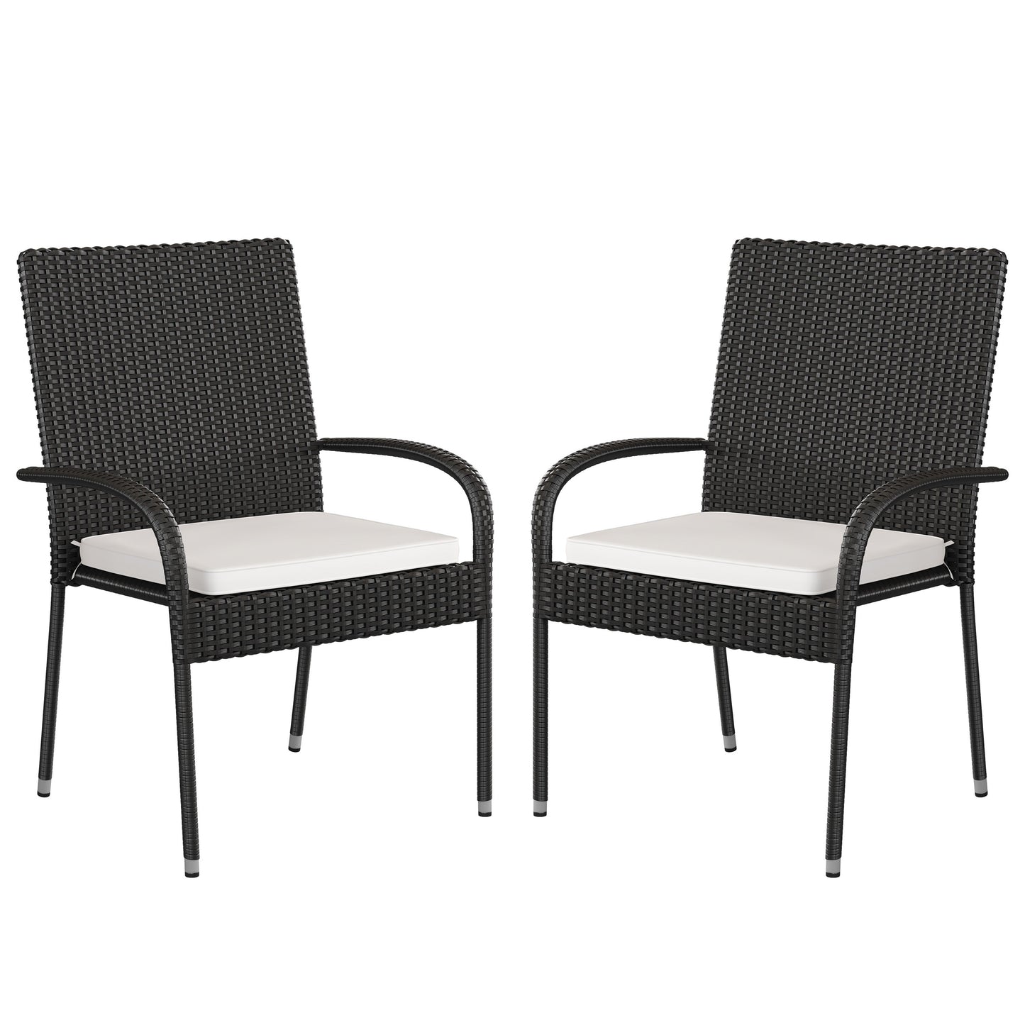 Contemporary Set of 2 Indoor/Outdoor PE Wicker Patio Chairs with Seat Cushions