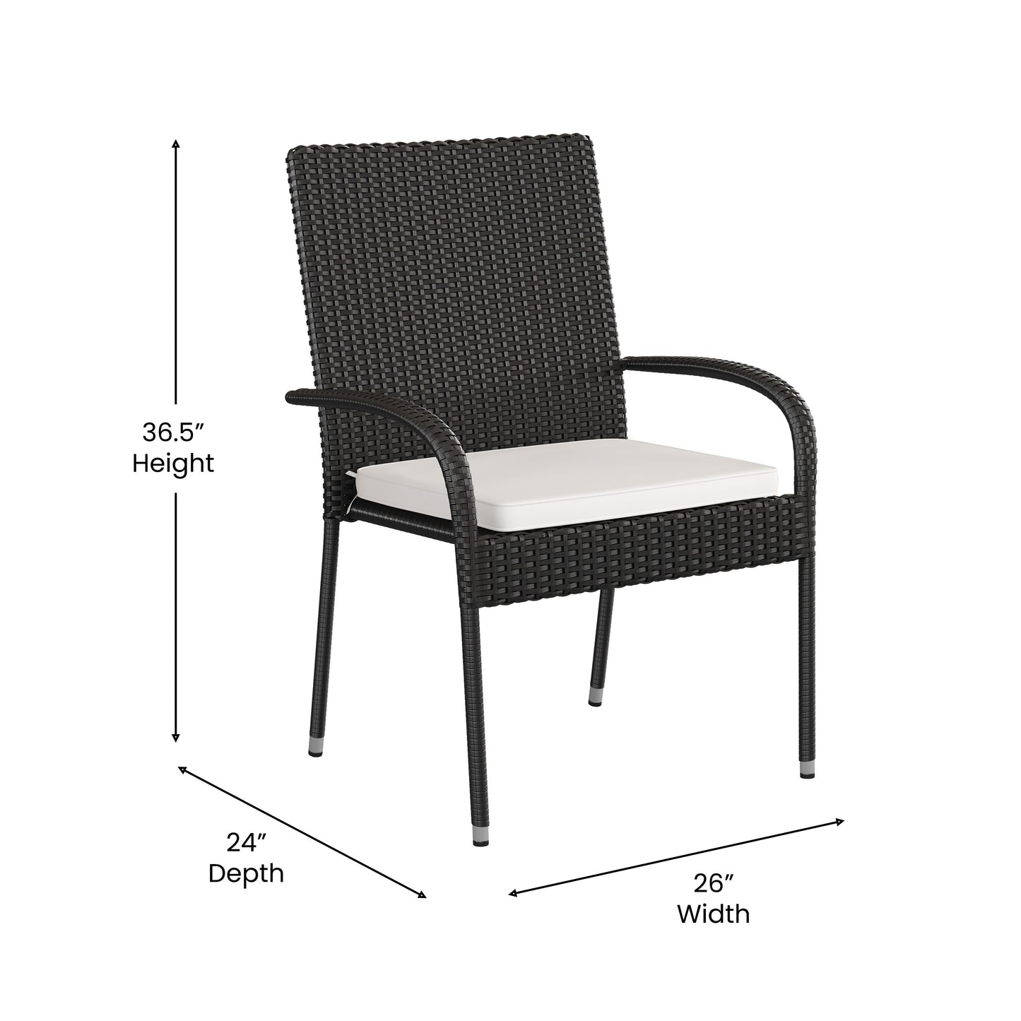 2PK Black Patio Chairs 2-TW-3WBE073-CU01CR-BK-GG