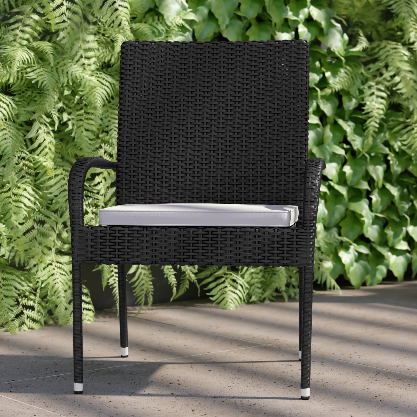 Contemporary Set of 2 Indoor/Outdoor PE Wicker Patio Chairs with Seat Cushions