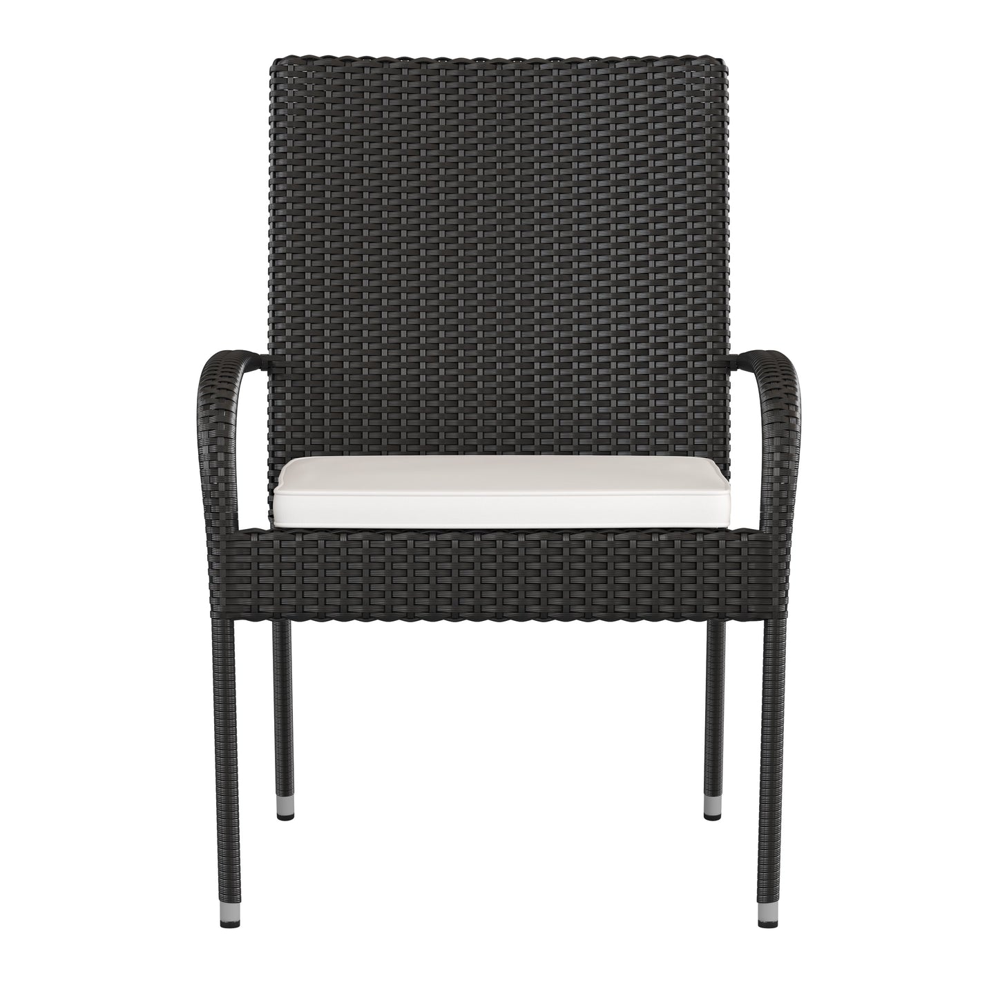 Contemporary Set of 2 Indoor/Outdoor PE Wicker Patio Chairs with Seat Cushions