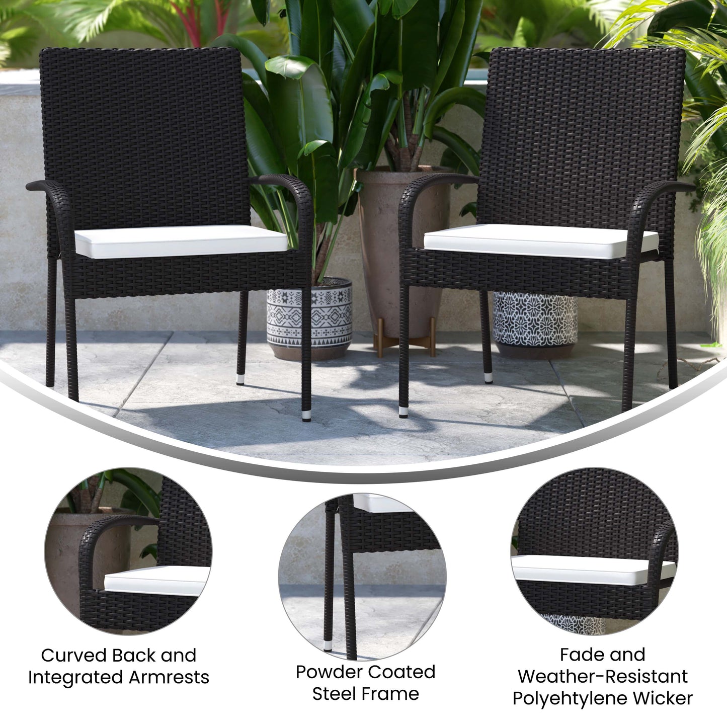 2PK Black Patio Chairs 2-TW-3WBE073-CU01CR-BK-GG