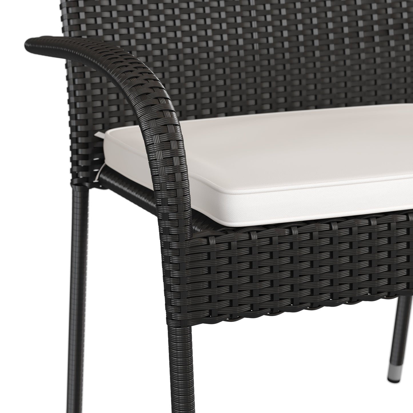 Contemporary Set of 2 Indoor/Outdoor PE Wicker Patio Chairs with Seat Cushions