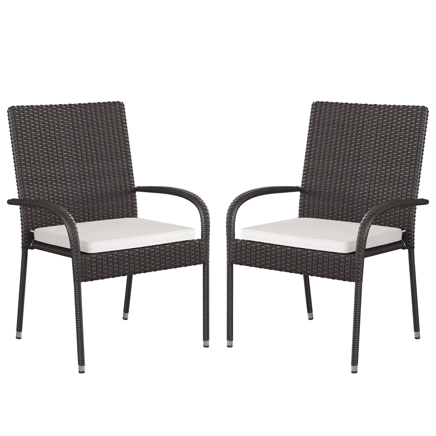 Contemporary Set of 2 Indoor/Outdoor PE Wicker Patio Chairs with Seat Cushions