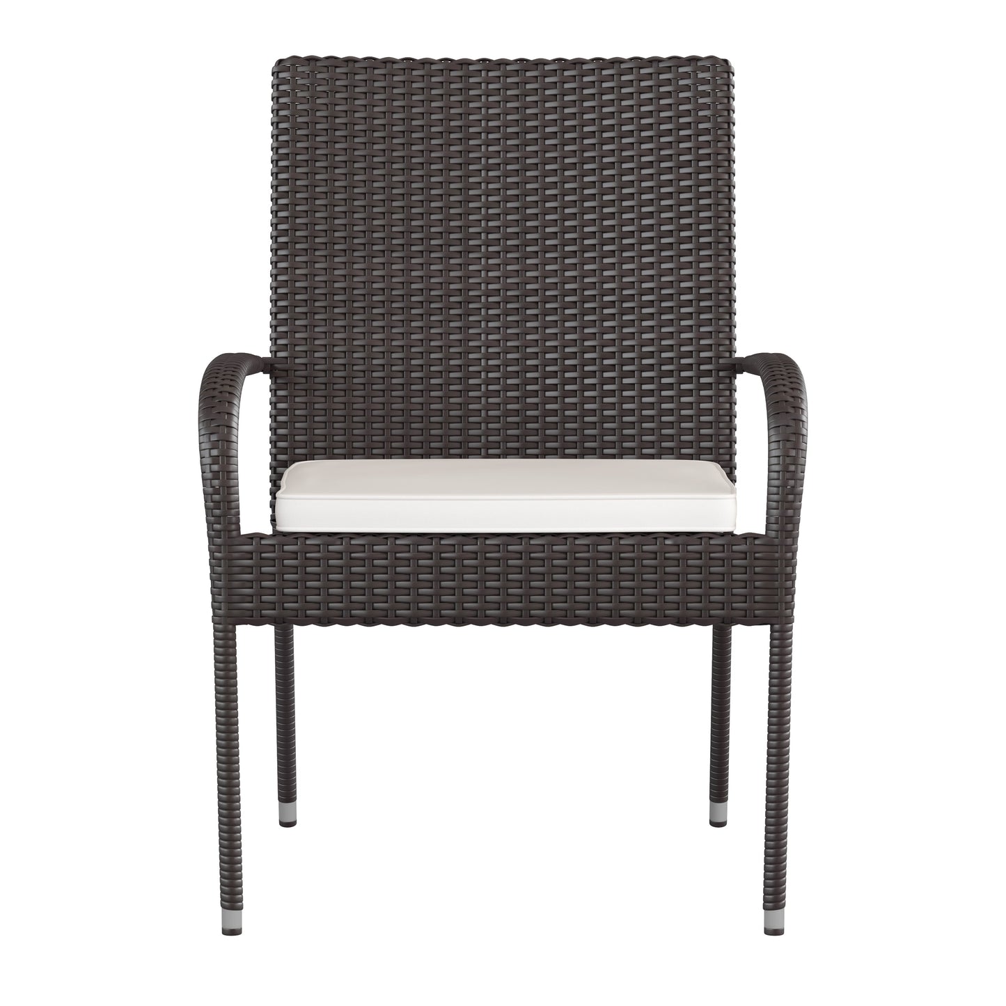 Contemporary Set of 2 Indoor/Outdoor PE Wicker Patio Chairs with Seat Cushions