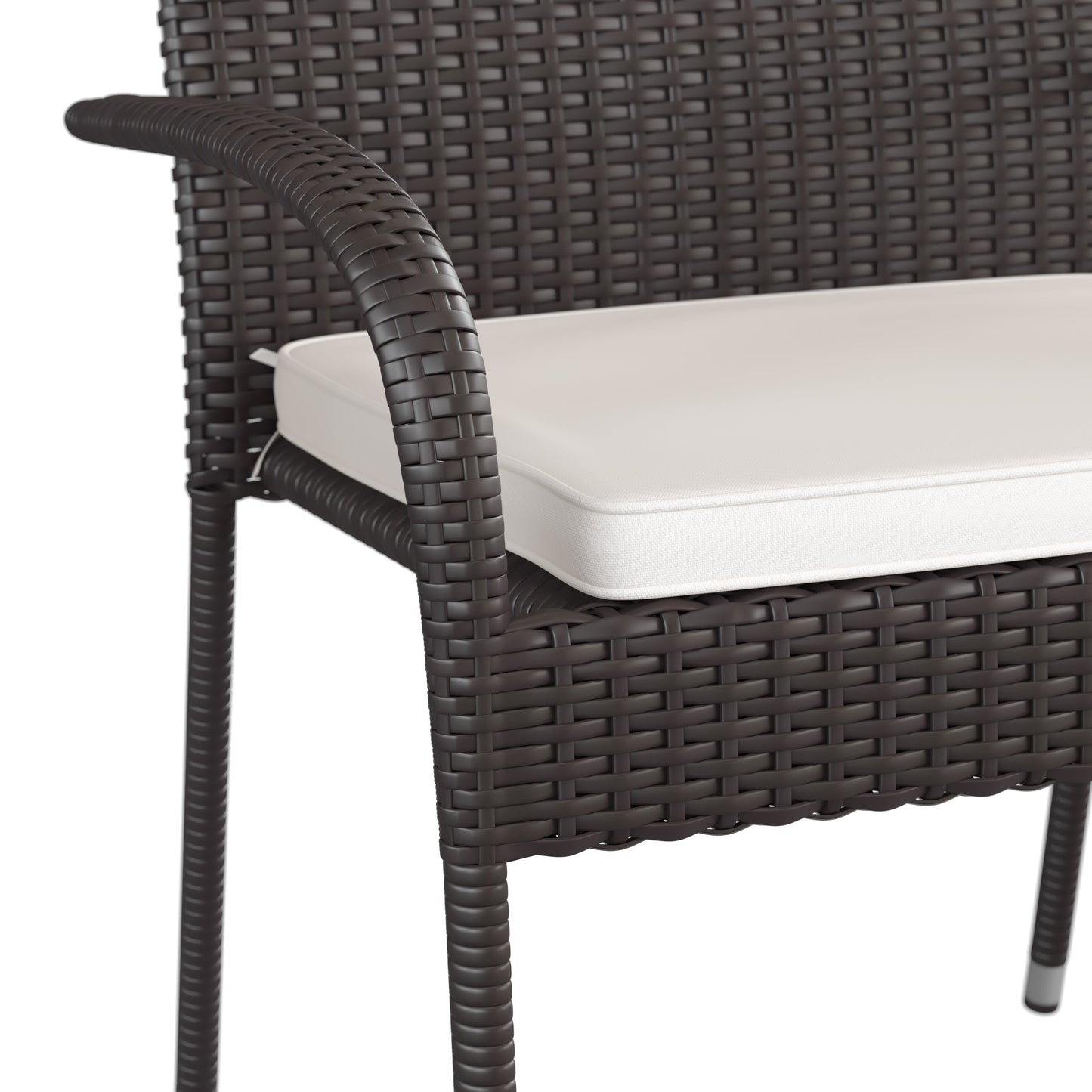 Contemporary Set of 2 Indoor/Outdoor PE Wicker Patio Chairs with Seat Cushions